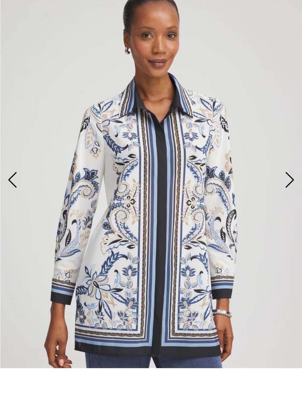 Chico's Blue and Beige Paisley Button Front Shirt
